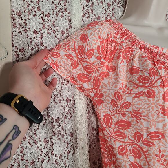 NWT Faded Glory pink white floral print peasant blouse size medium - Picture 5 of 10